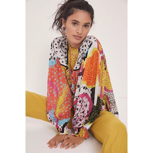 nwt ANTHROPOLOGIE BL-NK LONDON sz M Miranda Peasant Blouse in lavender Motif - Picture 2 of 4